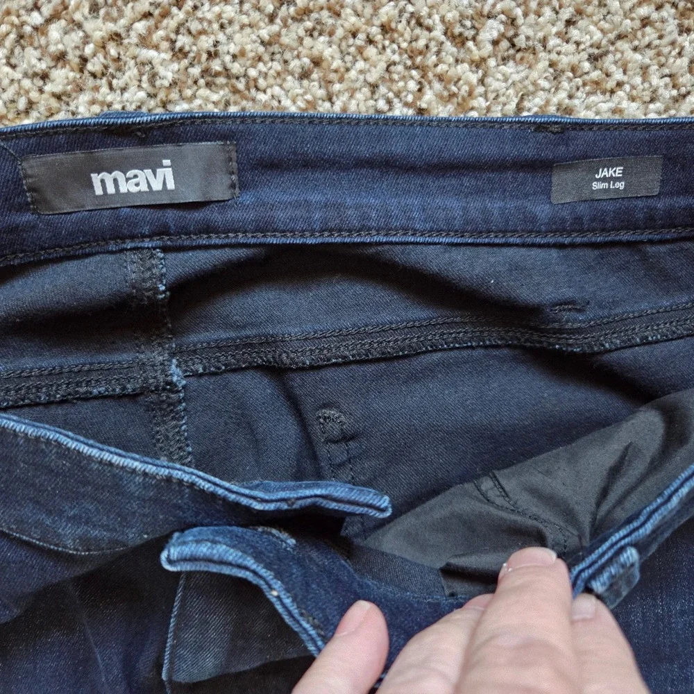 Mavi Jake Slim Leg Jeans Mens 42x29 Dark Indigo Blue Stretch Denim RN 95767
